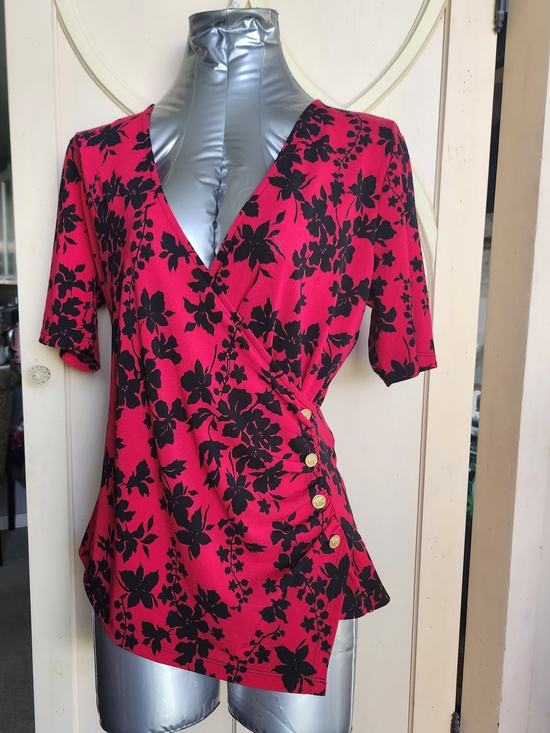 Michael Kors Tops - Michael Kors Fuchsia Wrap-Style Blouse with Black Floral Print NWOT